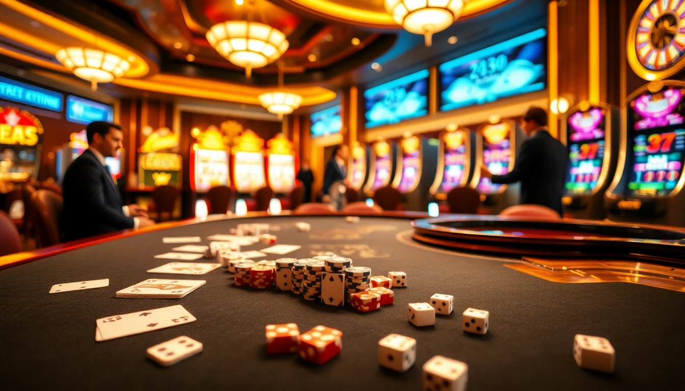 Experience high-stakes gambling at xx88's luxury casino tables with vibrant slot machines.