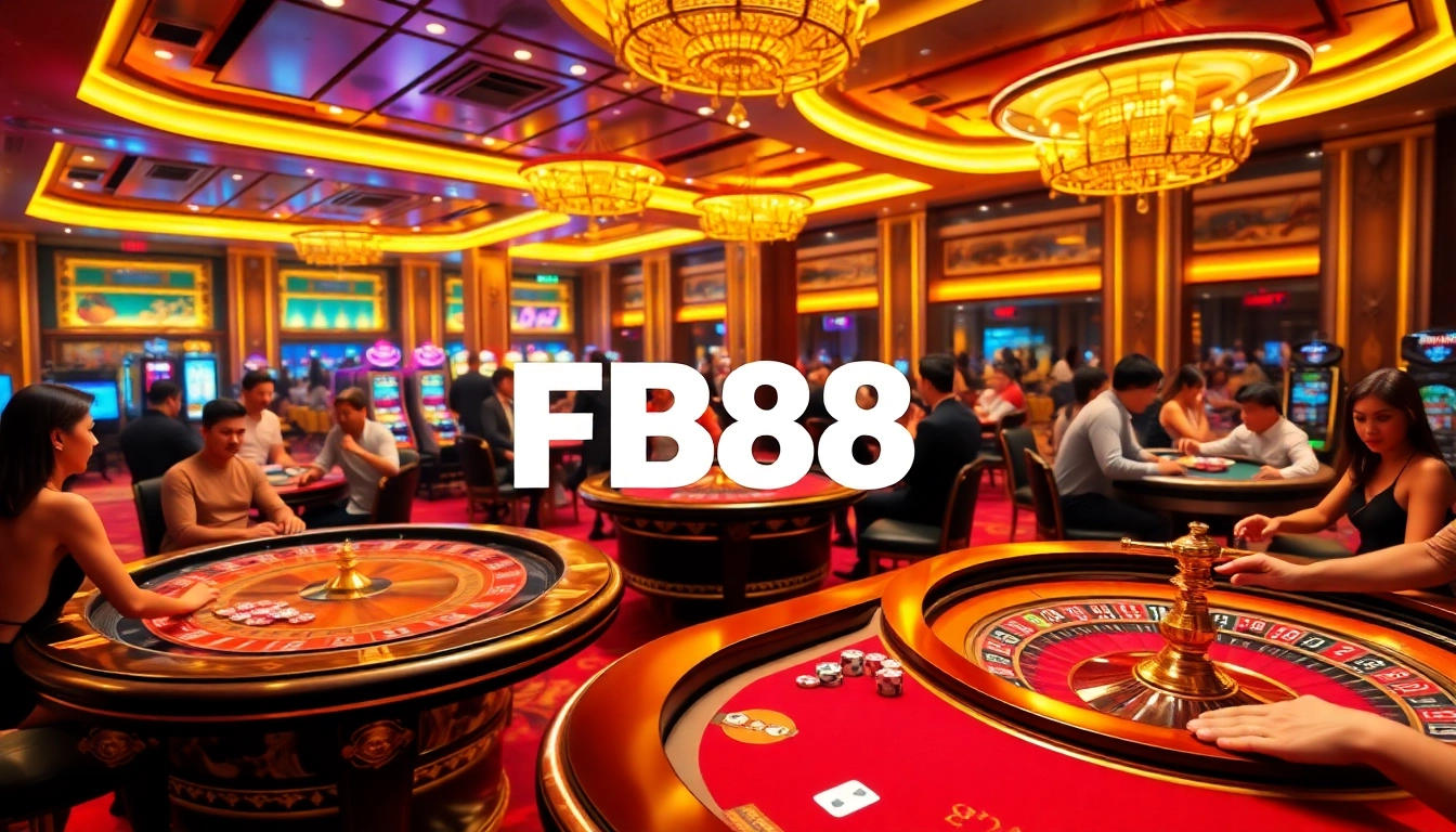 An exciting moment at fb88b.net featuring players enjoying casino games like poker and roulette.