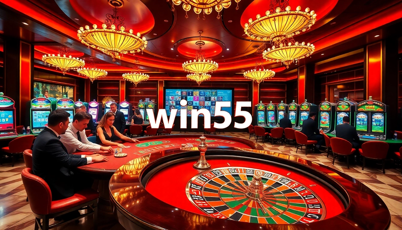 Experience the thrill of gambling at win55 with colorful poker chips and exciting roulette action.