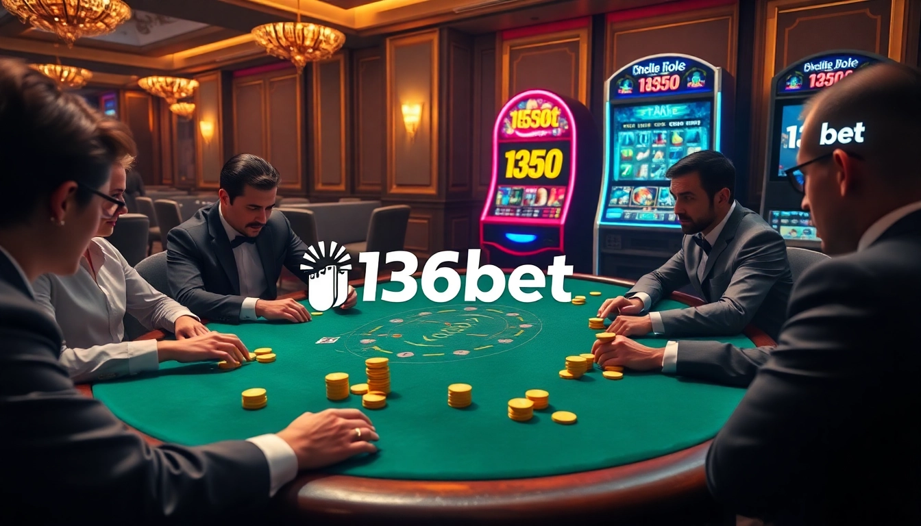 Experience the excitement of high-stakes poker with 136bet at a lavish casino setting.
