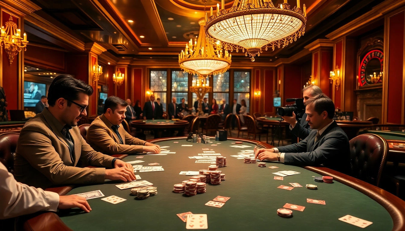 Engage in thrilling poker action with nohu poker chips and cards on a luxurious casino table.