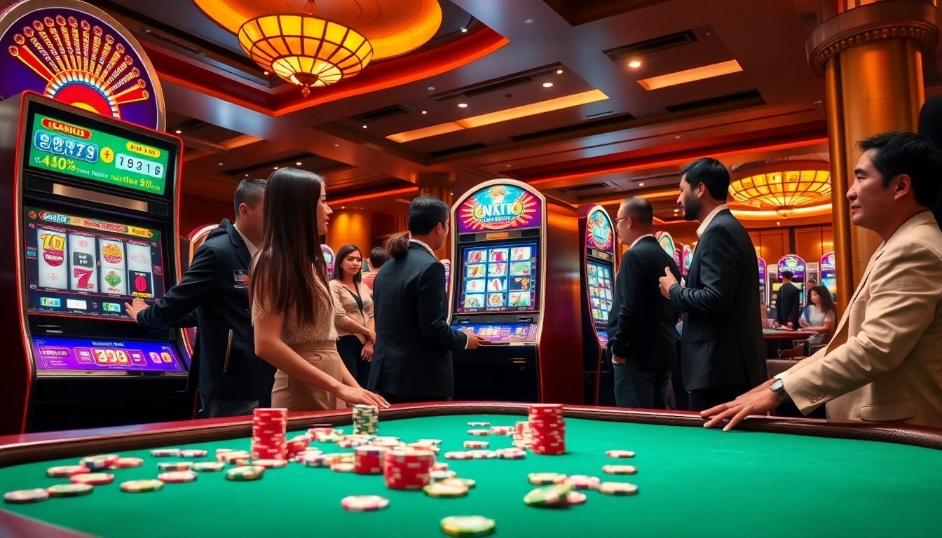 Engage with dynamic slots at a top 슬롯사이트, featuring colorful machines and exciting atmosphere.