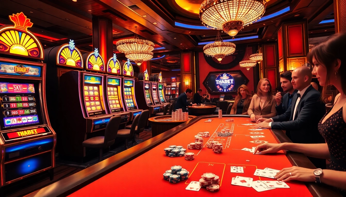 Experience the thrill of gaming at THABET with vibrant slot machines and exciting dealers.