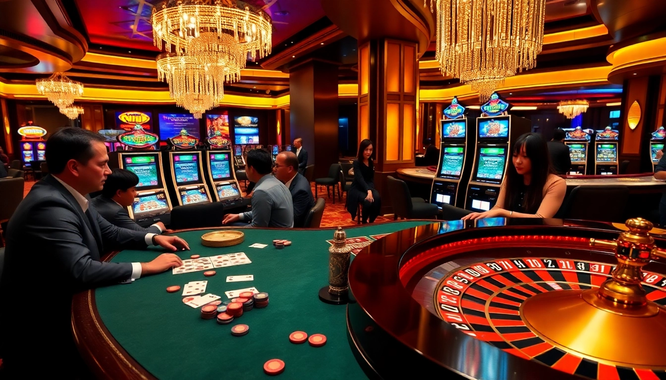 Experience the thrill of go8 nổ hũ in a vibrant casino atmosphere with roulette and slot machines.