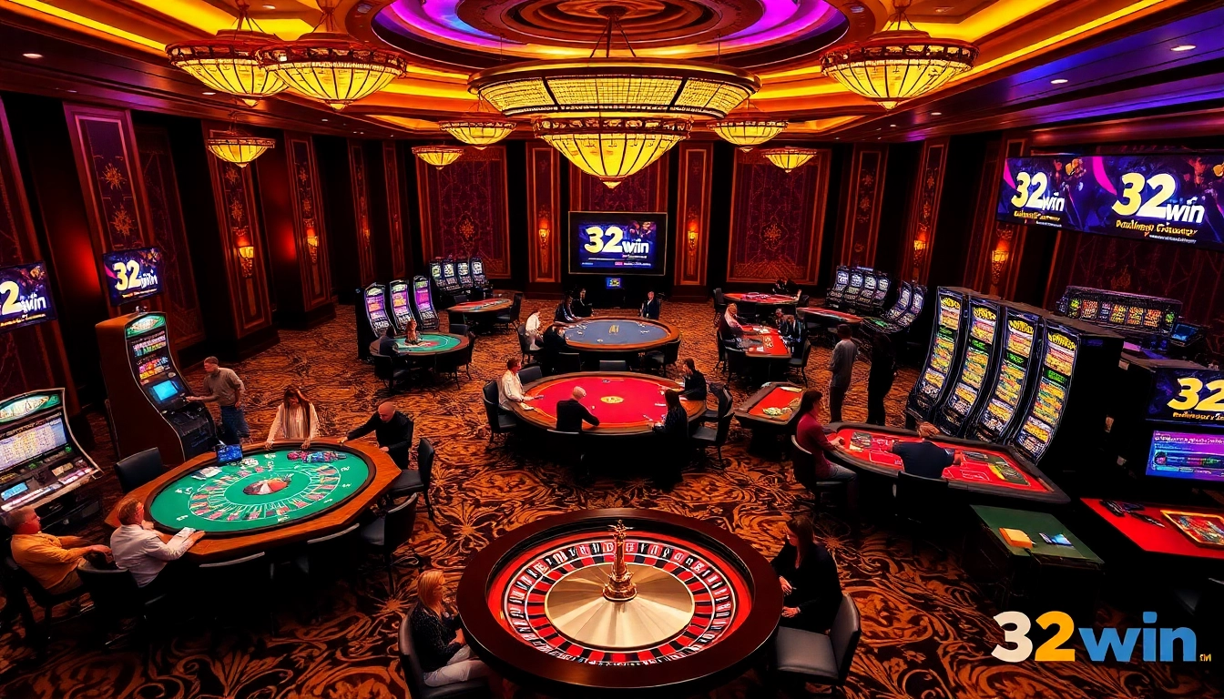 Experience the thrill of winning at 32win with luxurious casino tables, vibrant slots, and digital betting.