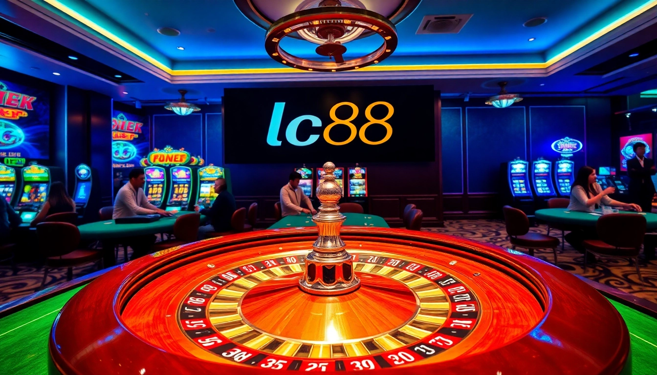 Experience high-stakes gaming at LC88's vibrant casino with exciting roulette and slot machines.