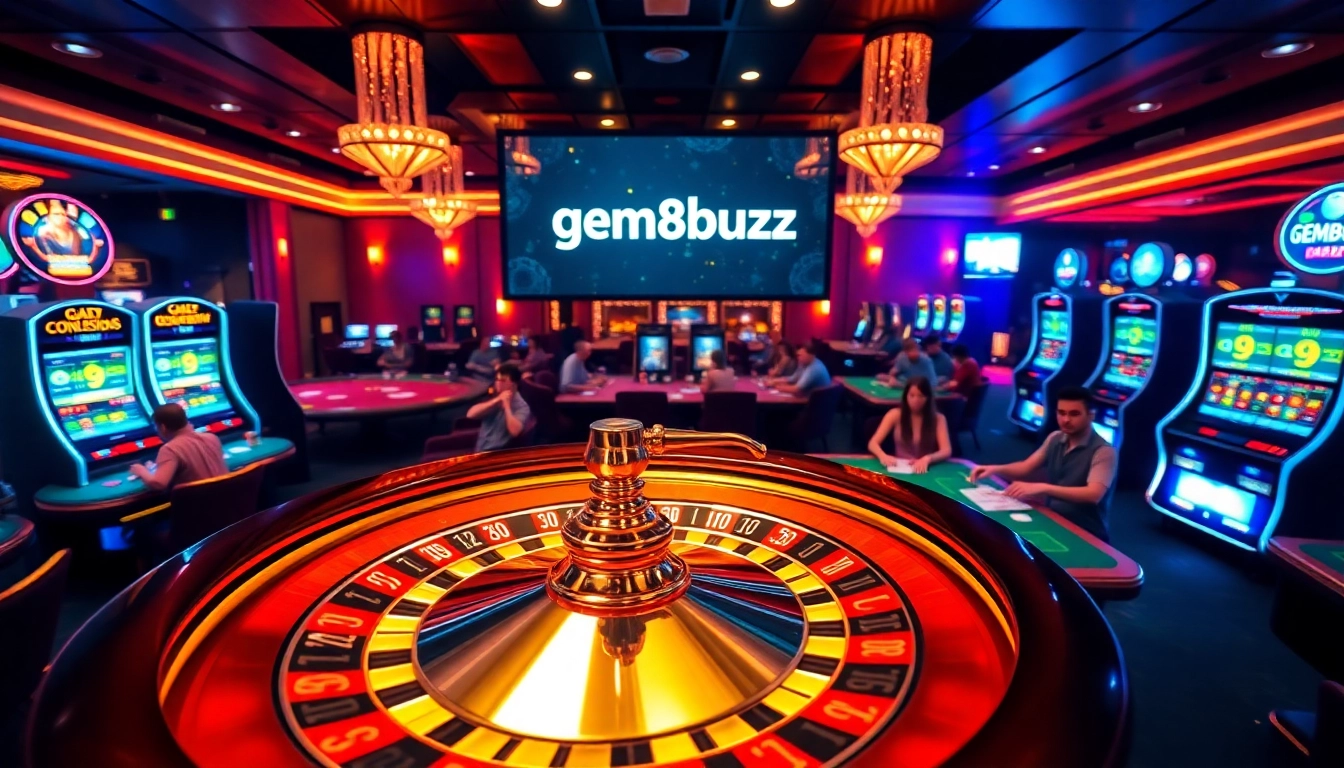 Experience the excitement of gem88.buzz with vibrant casino games, roulette, and enthusiastic players.