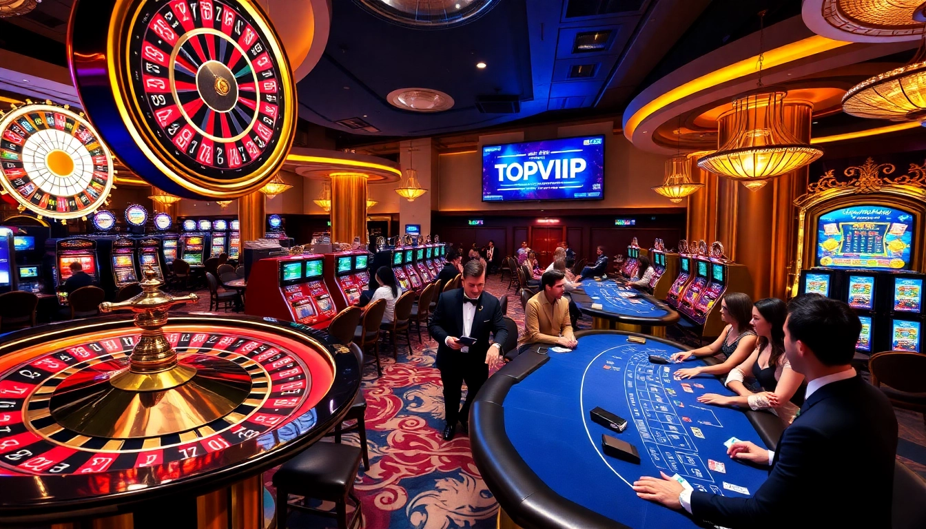 Experience the thrill of gambling at TOPVIP with vibrant casino tables and engaging gameplay.