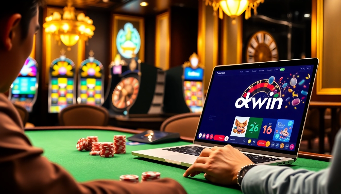 Exciting gaming experience at trang chủ okwin with vibrant casino tables and online interface.