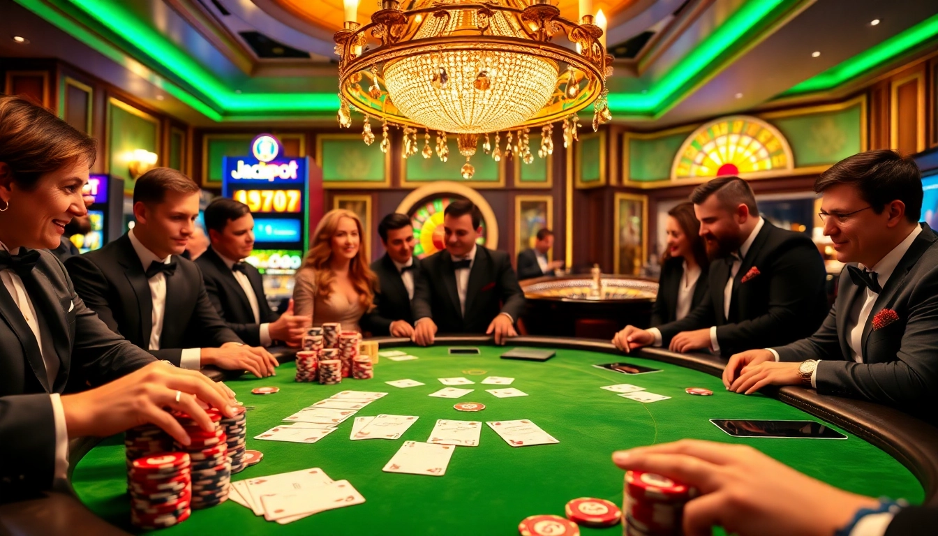 Exciting poker gameplay at Okfun casino with vibrant colors and luxury decor.