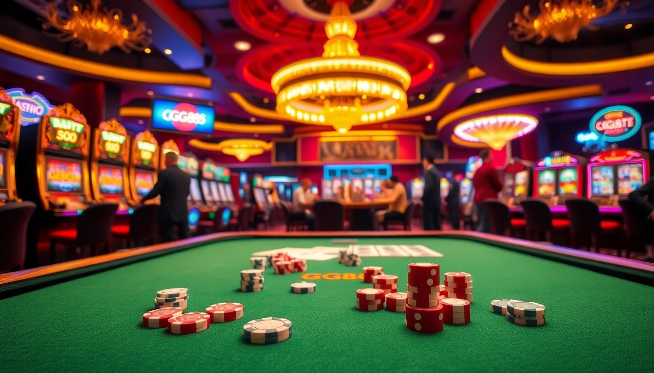 Gamble at GG88 with exciting poker chips, cards, and vibrant casino atmosphere.