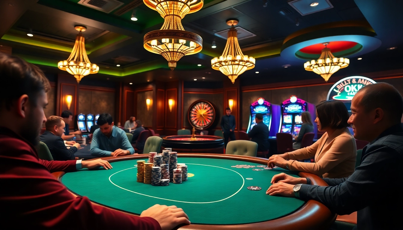 Engaging poker players strategizing at OK9 CASINO’s thrilling table games.