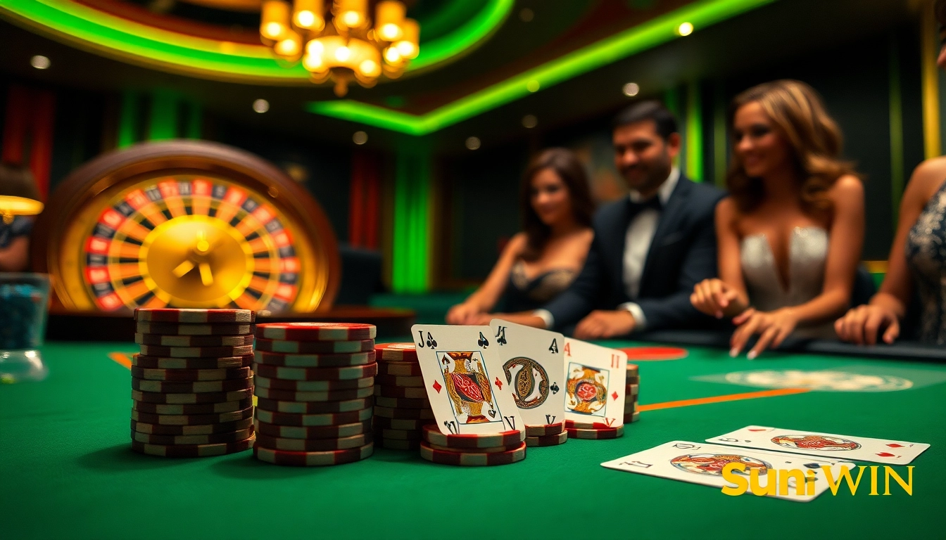 Sunwin casino excitement with high-stakes poker and glamorous ambiance.