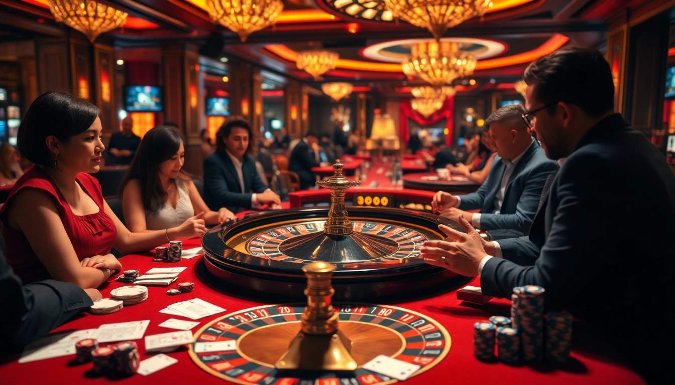 Players engaging at a roulette table in a luxurious casino atmosphere with elements from https://xin8820.me/ visible.