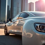 Enhance your vehicle's appearance with paint protection film near me, showcasing a sleek car in sunlight.
