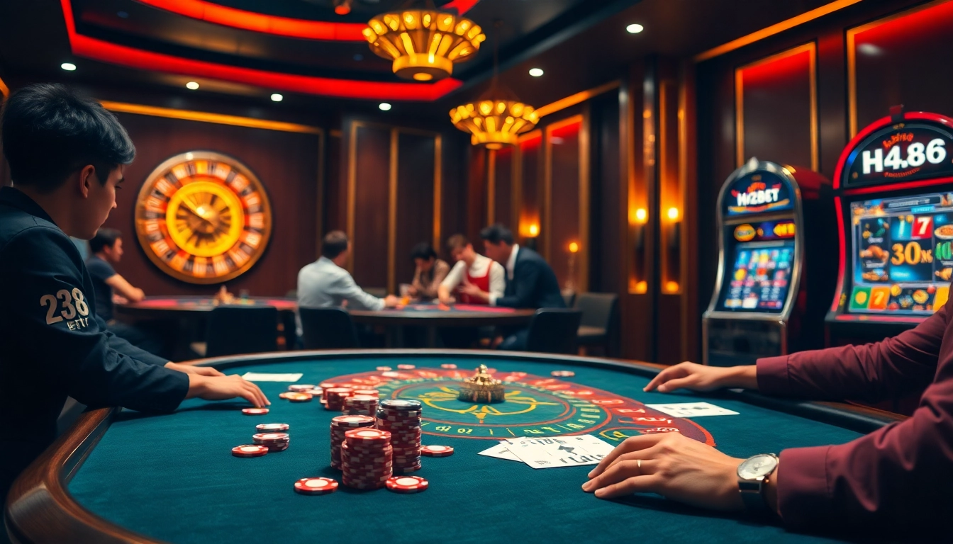 Engage in the excitement of the hz88 bet at a luxurious casino table with poker chips and cards.