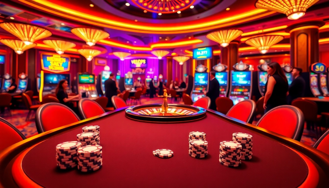 Experience the excitement of 5Z777 at an elegant casino with poker chips and roulette wheels.
