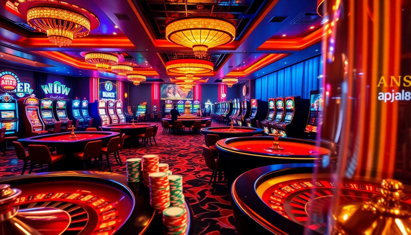 Players enjoying the thrill of gambling at a luxurious casino featuring apiraja88's exciting gaming options.