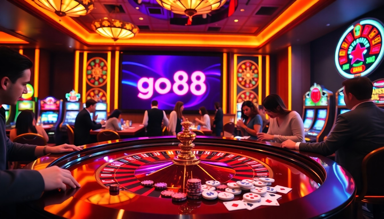 Experience the excitement of go88 at a luxurious casino table with vibrant gaming elements.