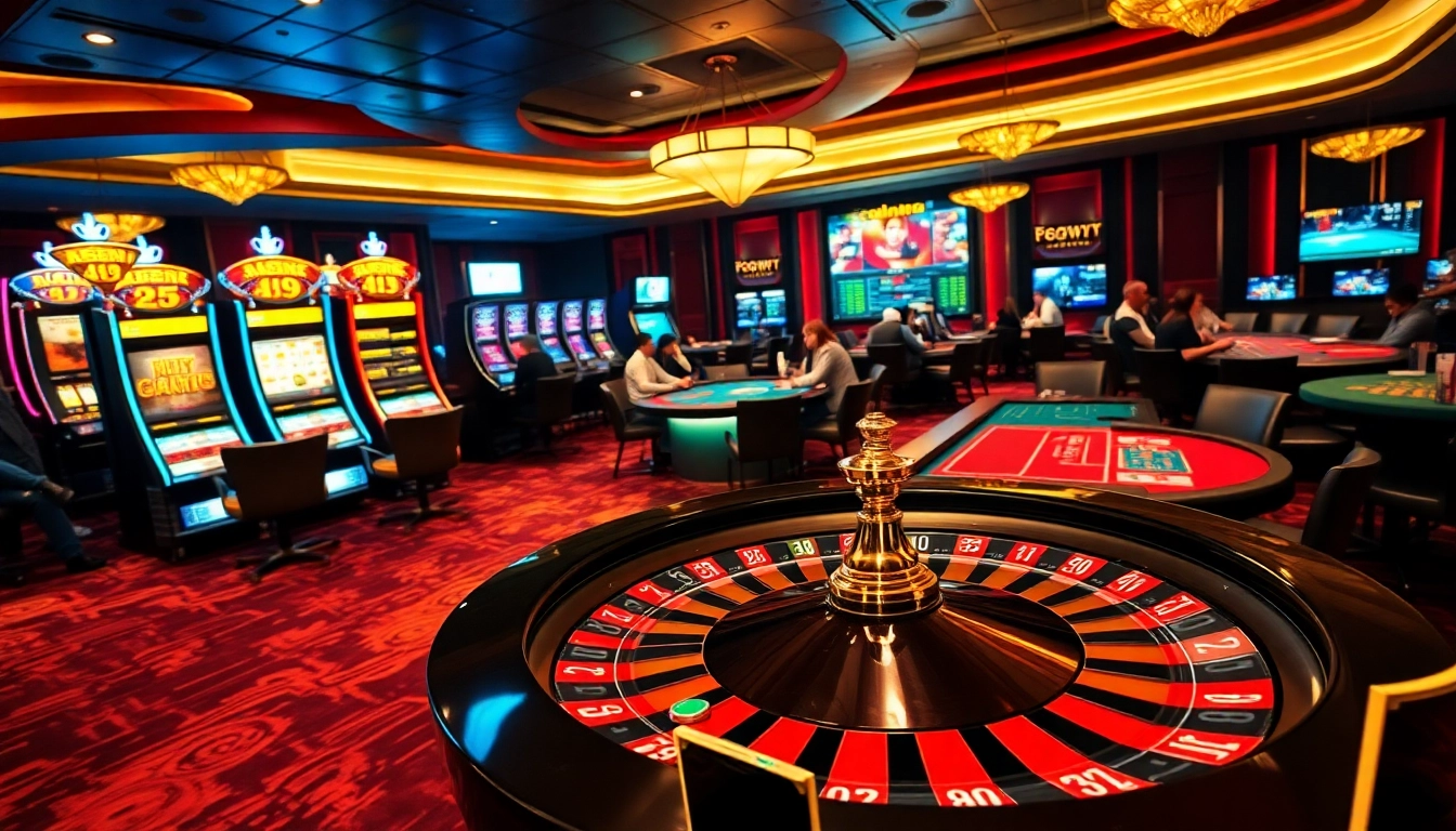 Gamblers experiencing excitement at the casino while learning 68win đăng nhập strategies.