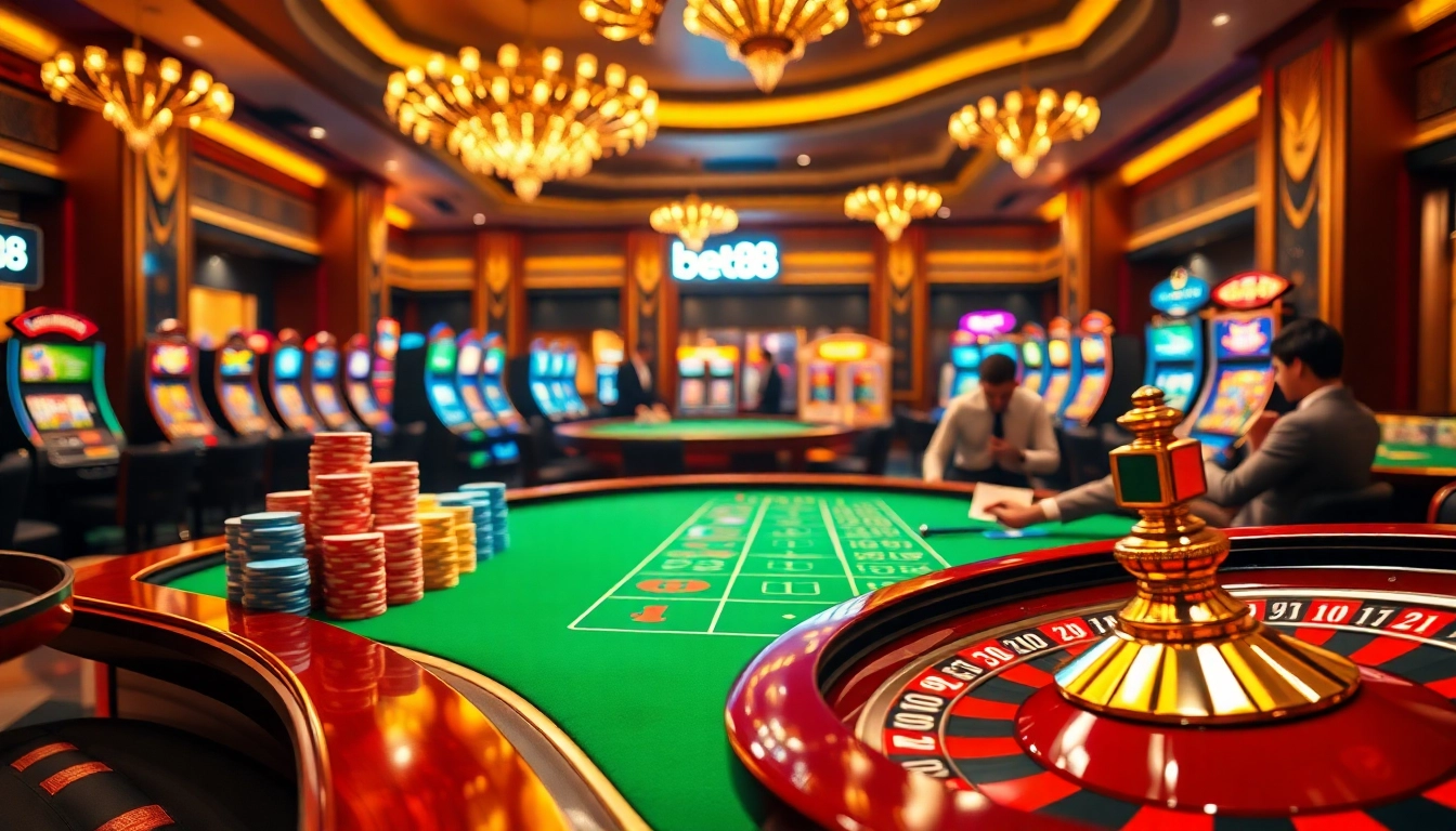 Experience the thrill of bet88 at a luxury casino table with vibrant colors and exciting games.