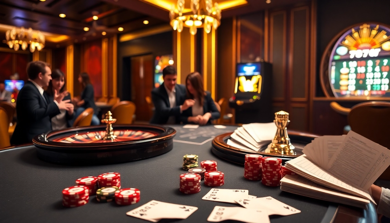 Players enjoying thrilling games at 789F casino with vibrant lights and poker chips.