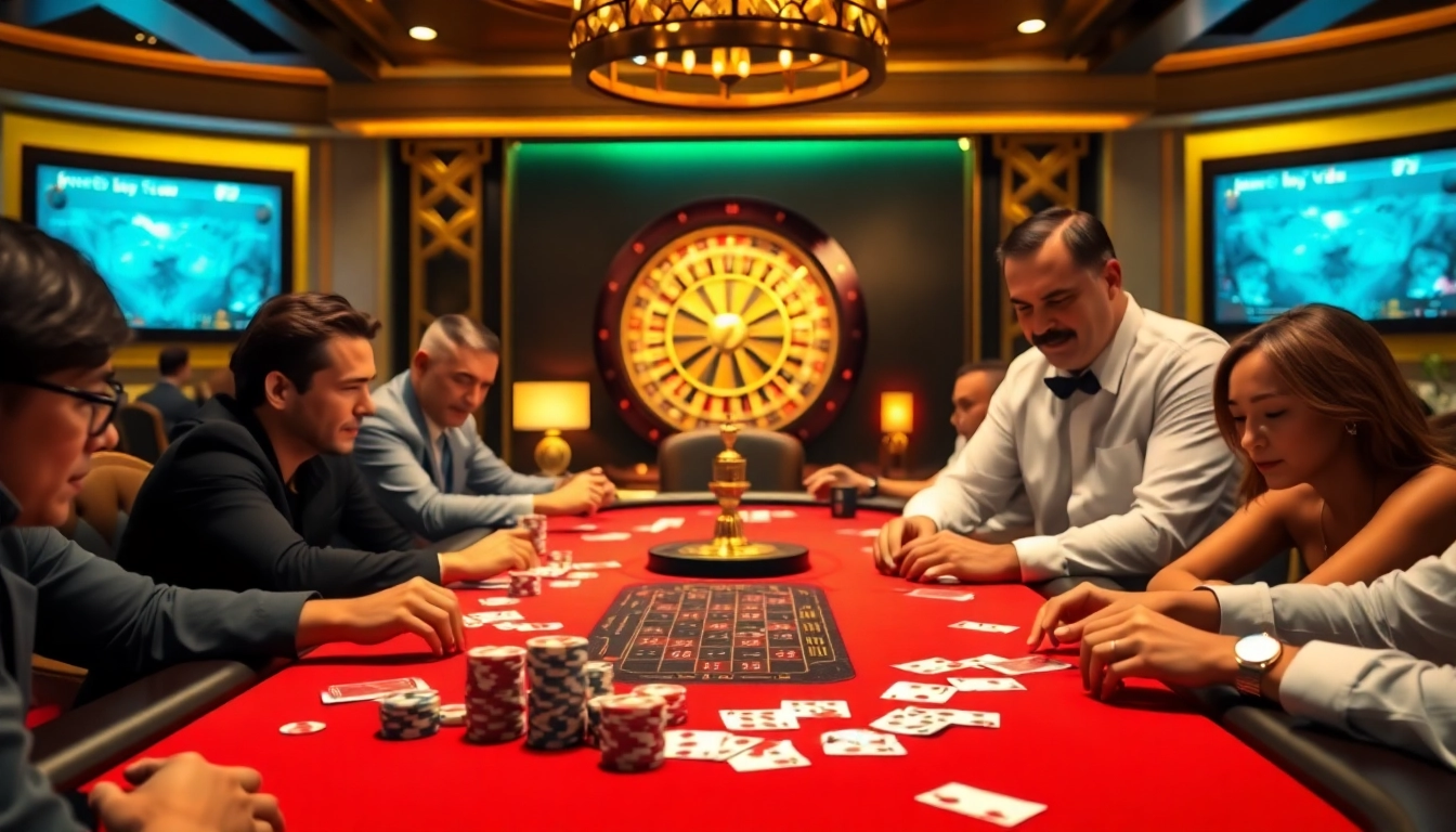 Experience thrilling gameplay at https://mk8th.net/ with a luxurious casino atmosphere featuring poker tables and betting excitement.