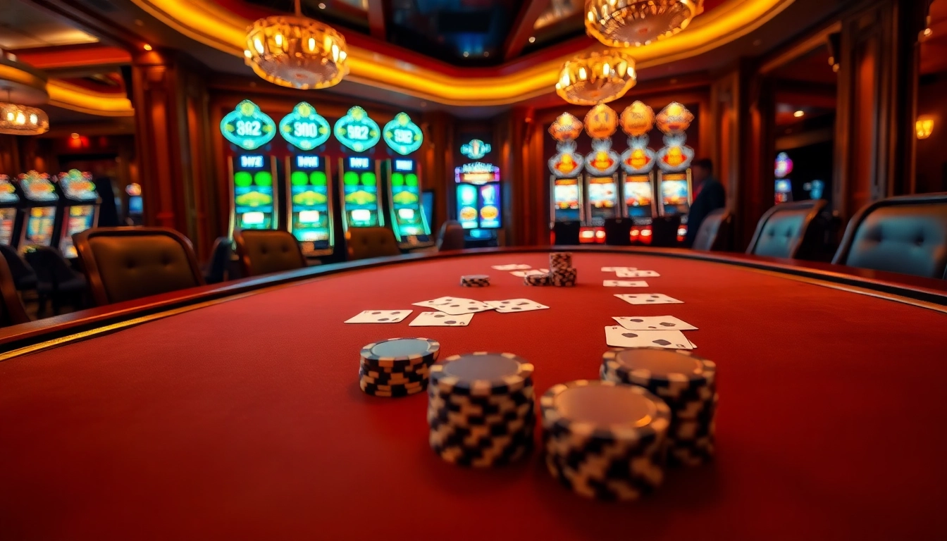 Experience high-stakes action at B52 Club's luxurious poker table with vibrant casino elements.