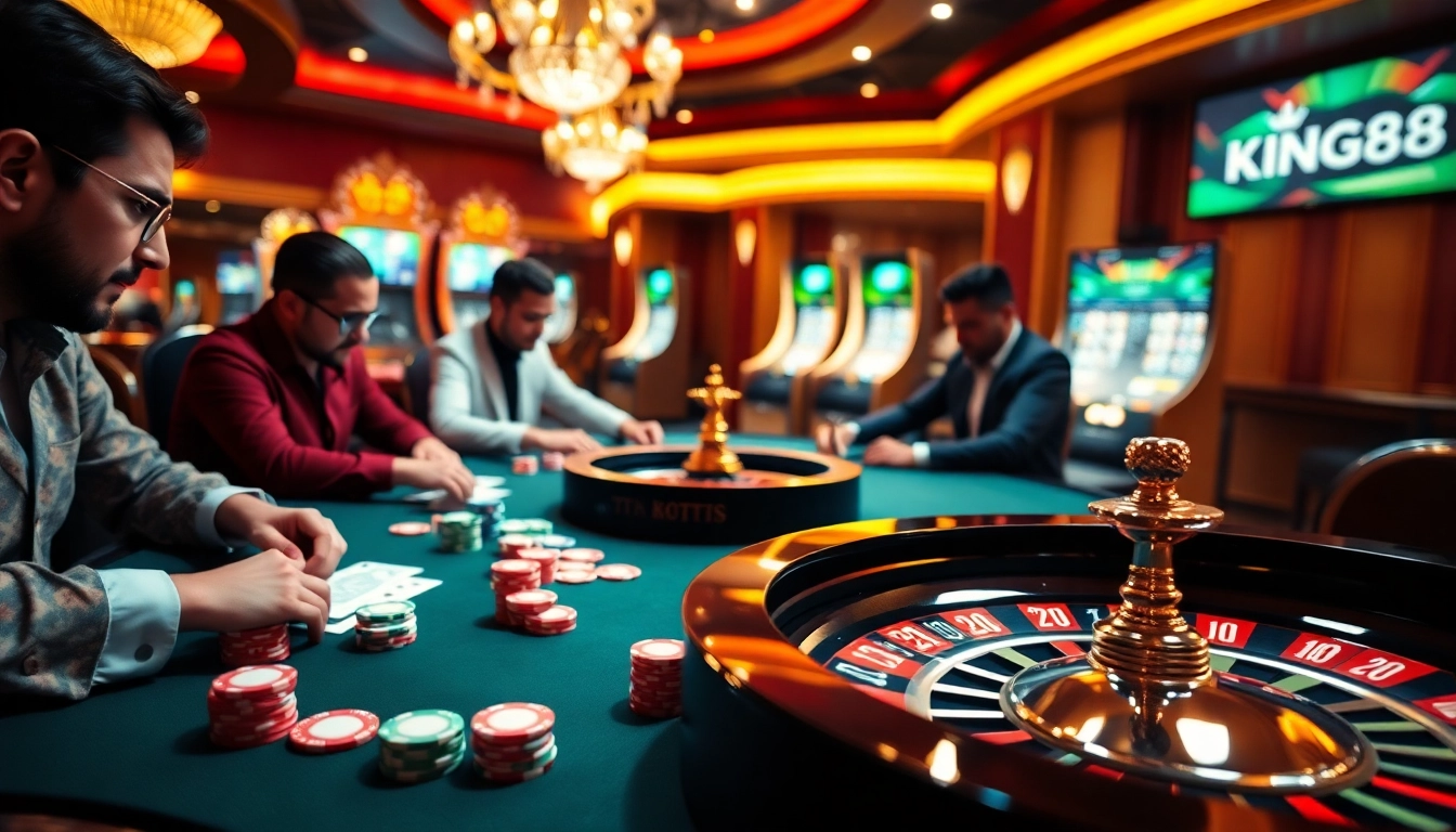Experience high-stakes poker at king88's luxurious casino table, featuring vibrant cards and chips.