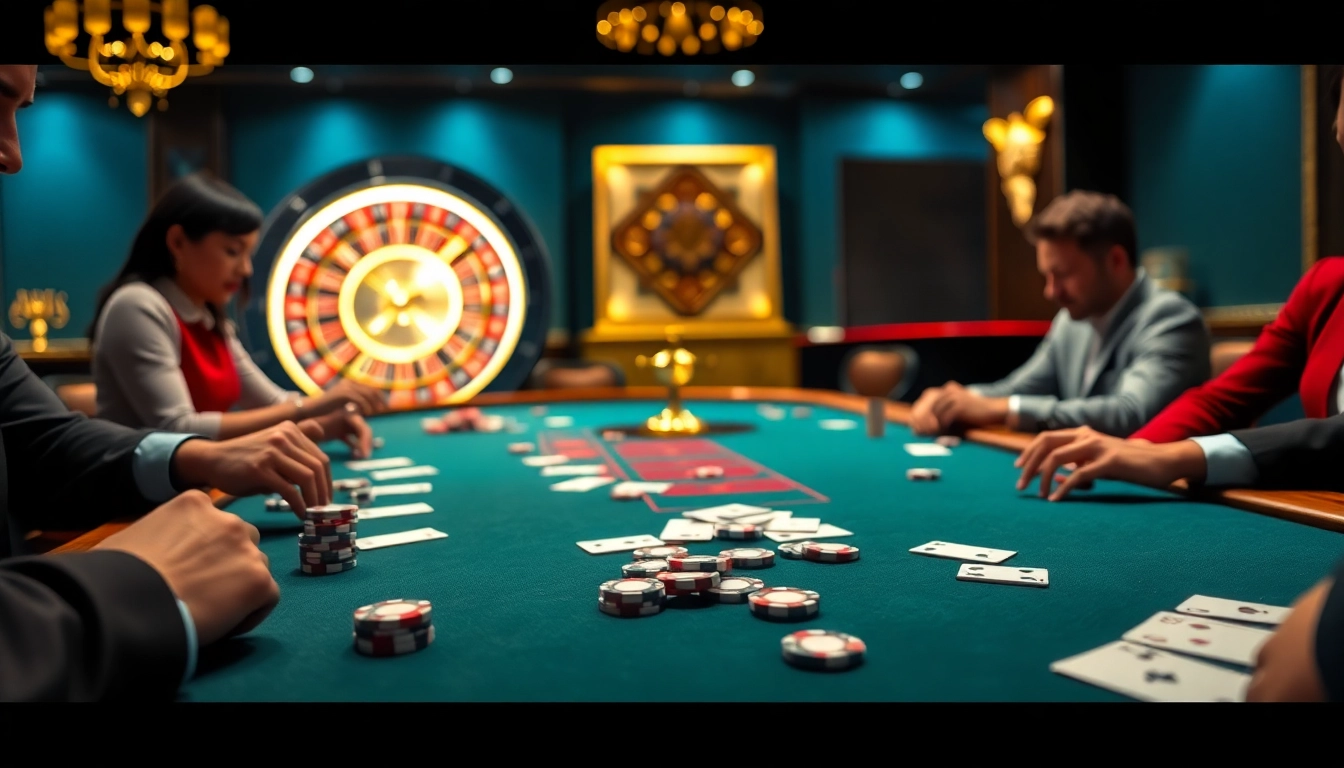 Experience thrilling gameplay at https://789win.gg/, where players engage in poker under luxurious casino lighting.