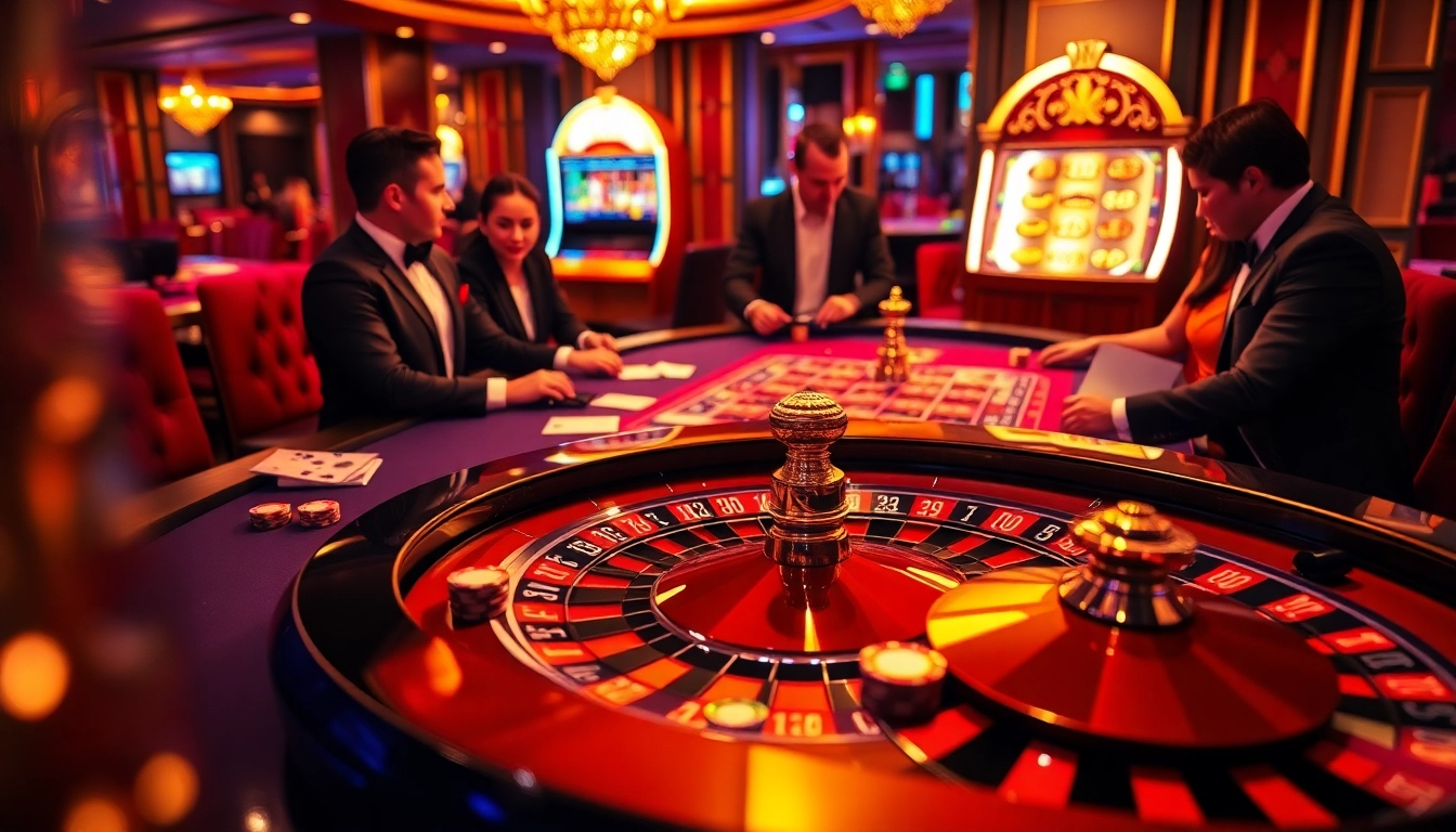 Exciting casino scene with roulette table featuring vibrant chips and players showcasing https://luck8r1.com.