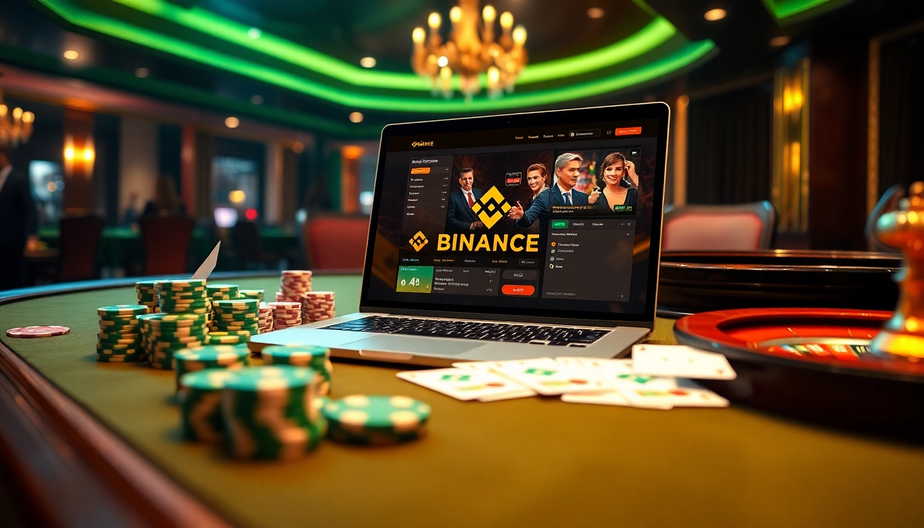Engage in 바이낸스 회원가입 with excitement at a luxurious online casino featuring poker chips and cards.