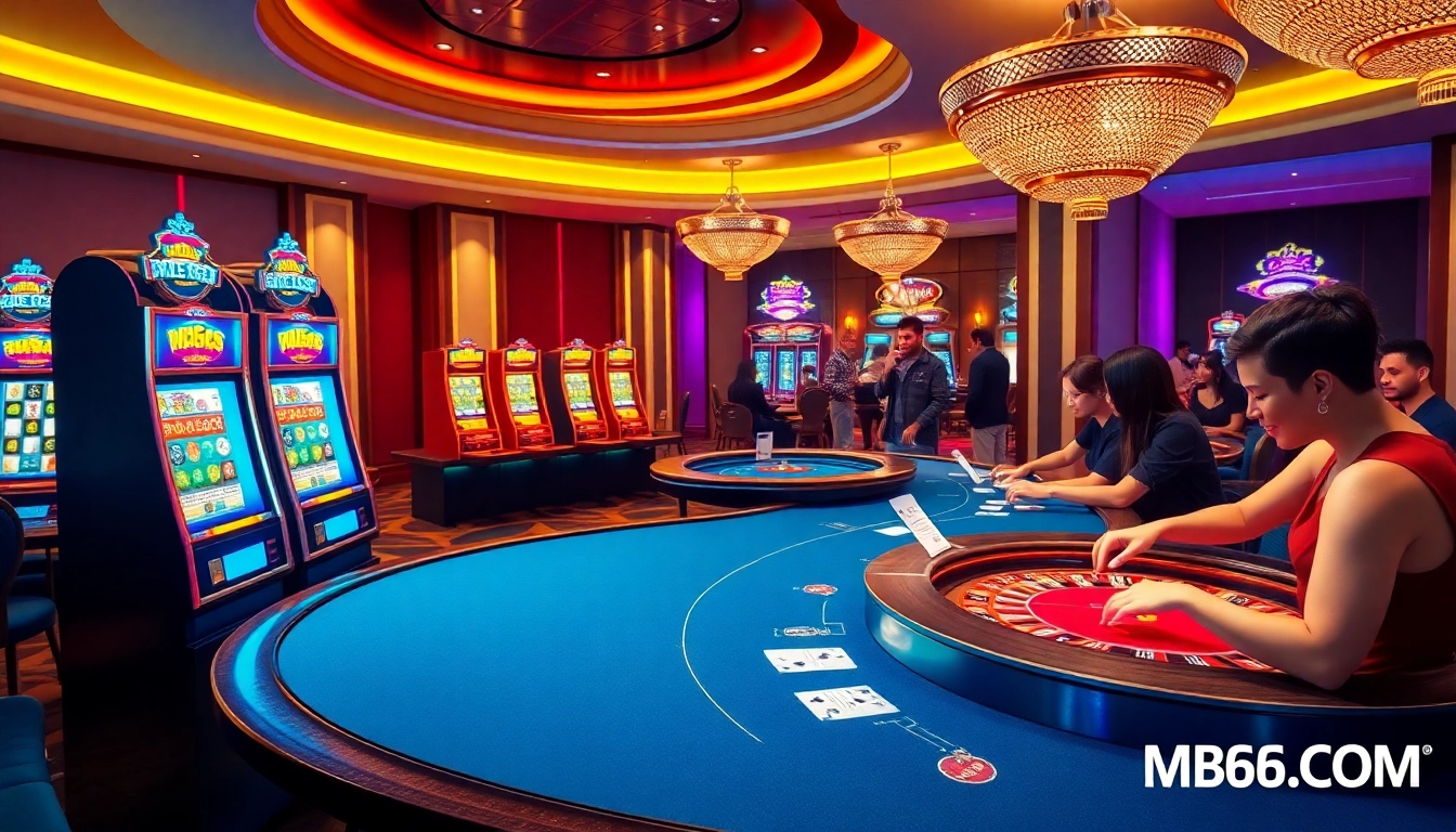 Experience the excitement of casino gameplay at MB66.COM with poker and roulette tables.