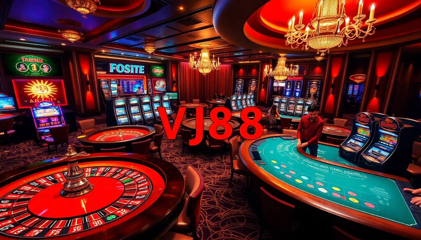 Experience the excitement of VJ88 at a luxurious casino with vibrant tables and thrilling games.