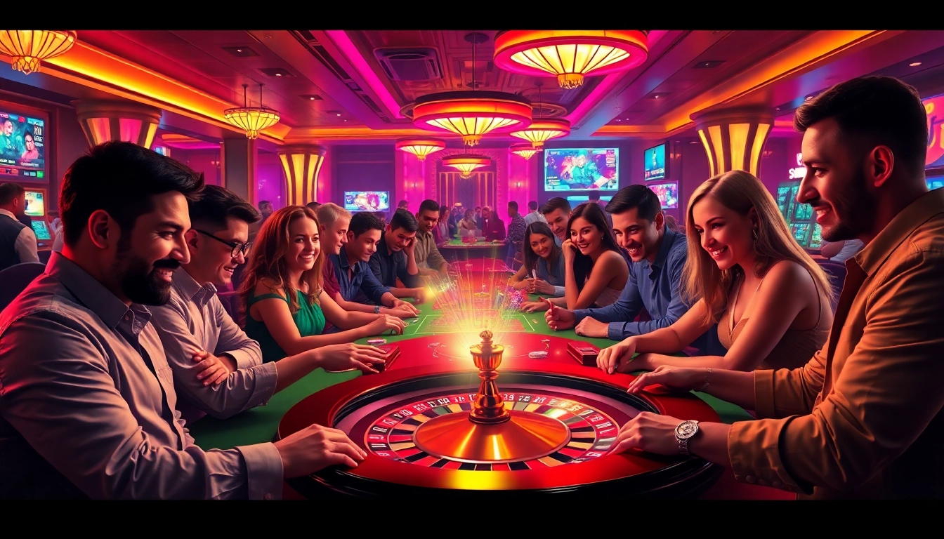 Exciting online gambling scene at 789BET casino with vibrant lighting and diverse players.