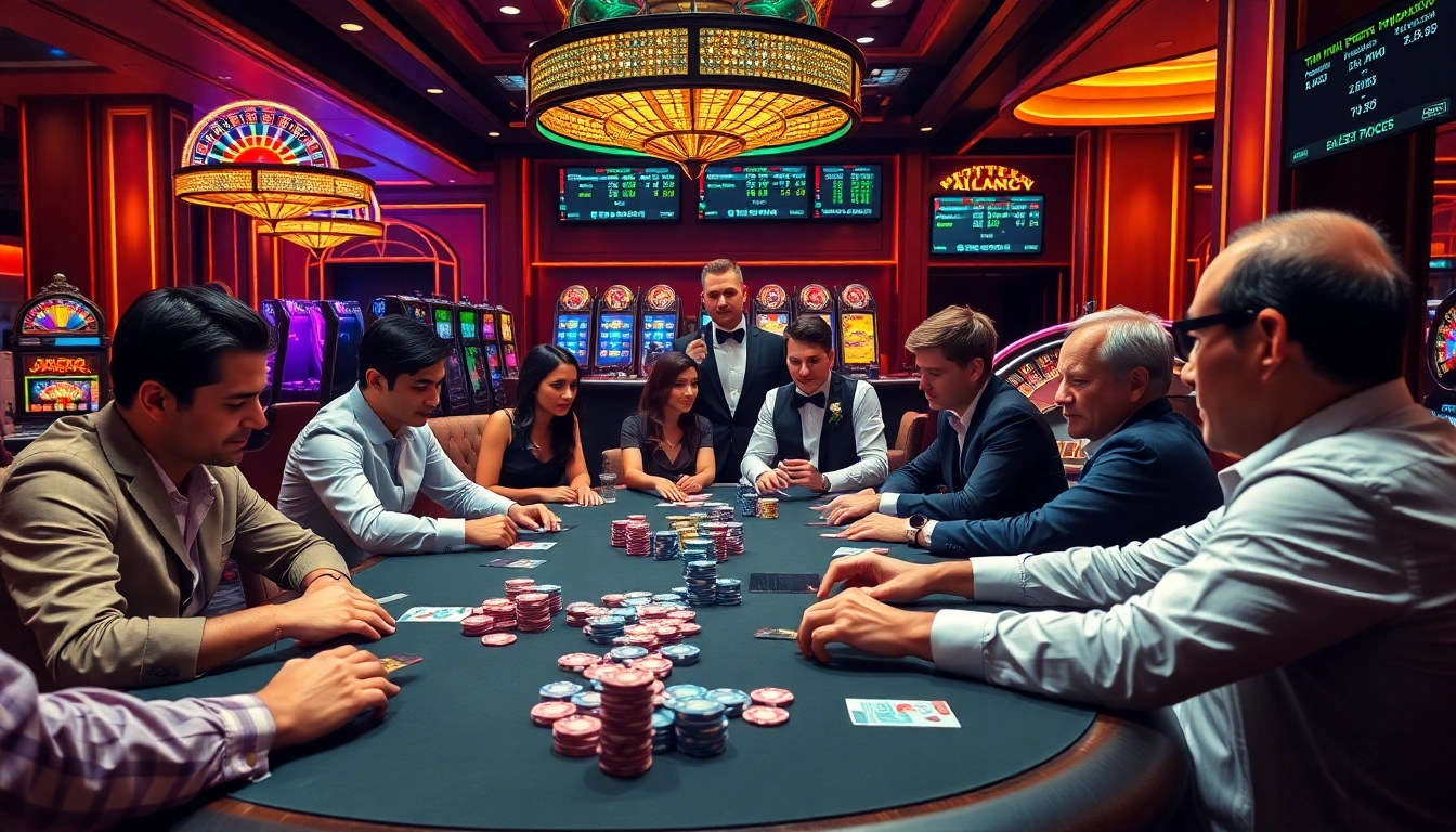 A thrilling poker scene at 789f's casino table featuring diverse players and colorful chips.