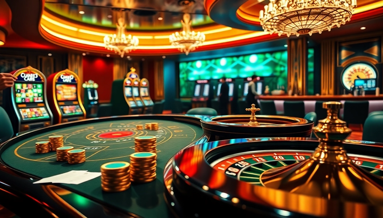 Players enjoying high-stakes action at 789club casino with poker chips and colorful slot machines.