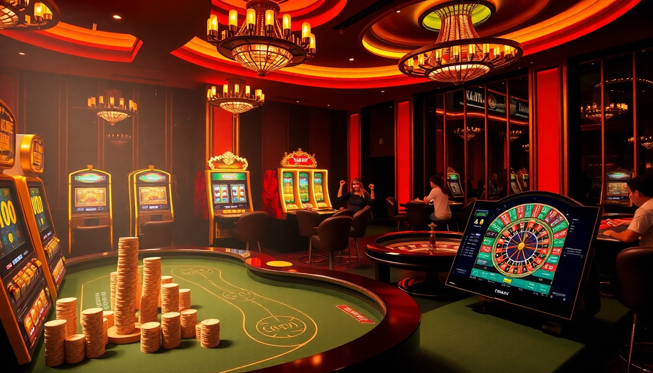 Players enjoying a vibrant gaming experience at https://luckywin.name with luxurious casino elements.