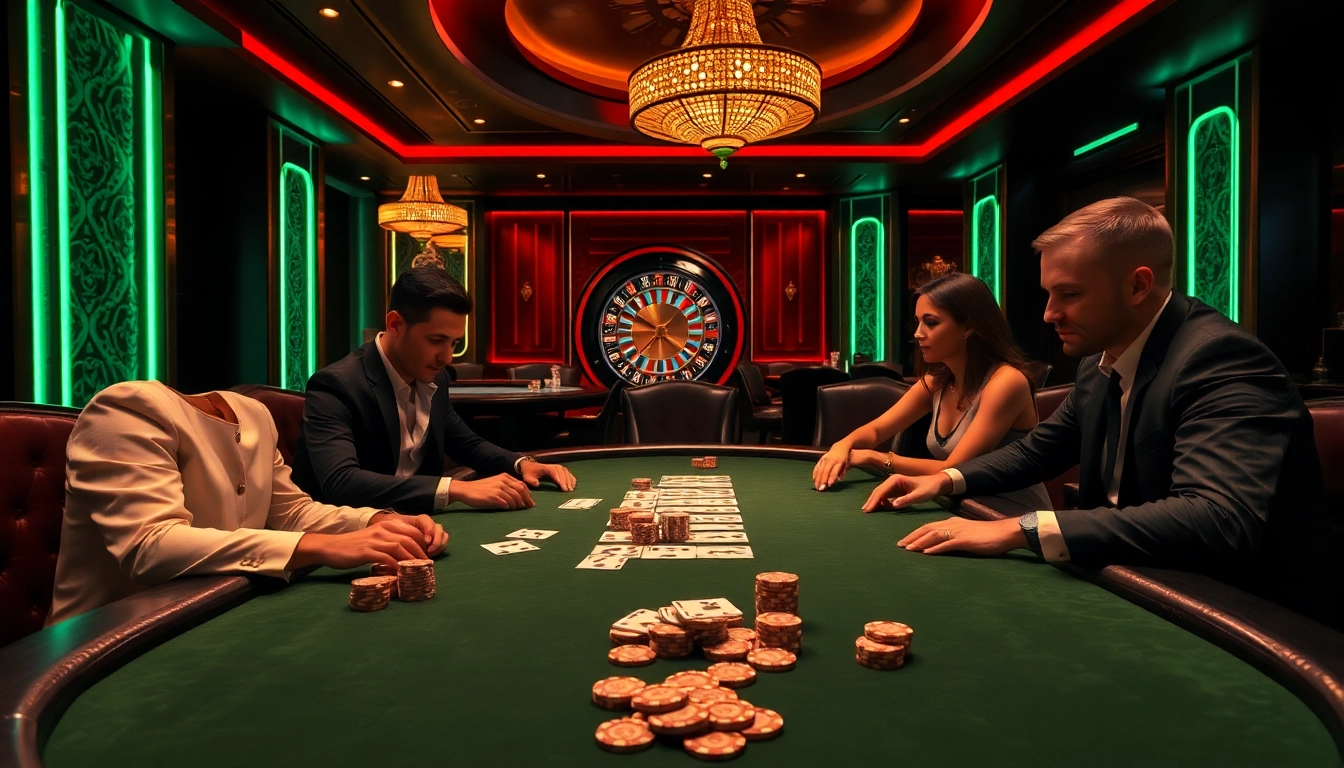 BL555 players competing at a luxurious poker table in a glamorous casino setting