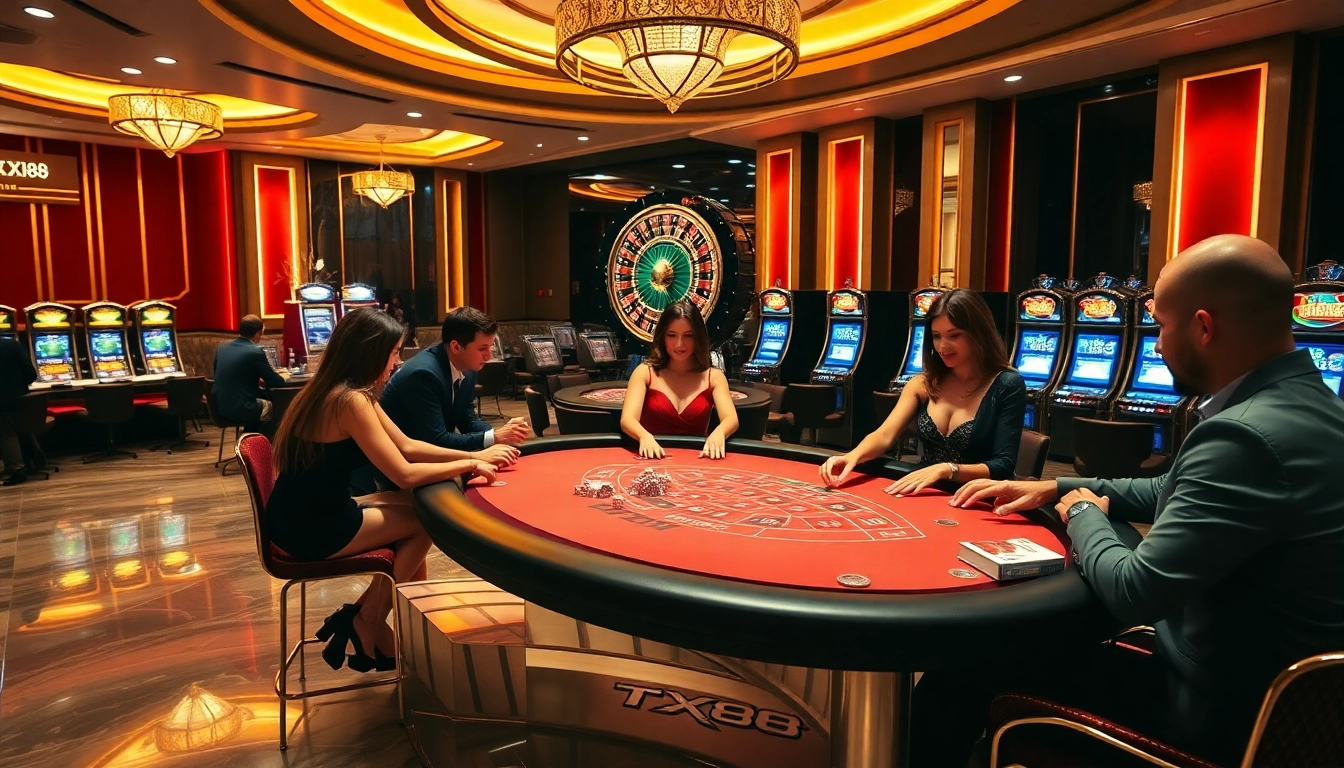 Experience exciting gameplay at TX88 casino with a thrilling poker table and vibrant atmosphere.