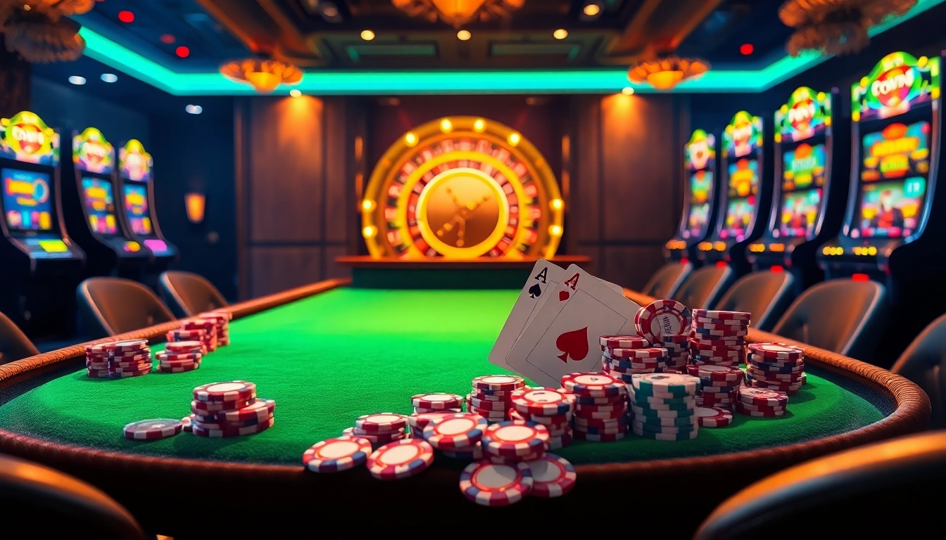 Experience the excitement of EE88 at a luxurious casino table, showcasing vibrant poker chips and high-stake cards.