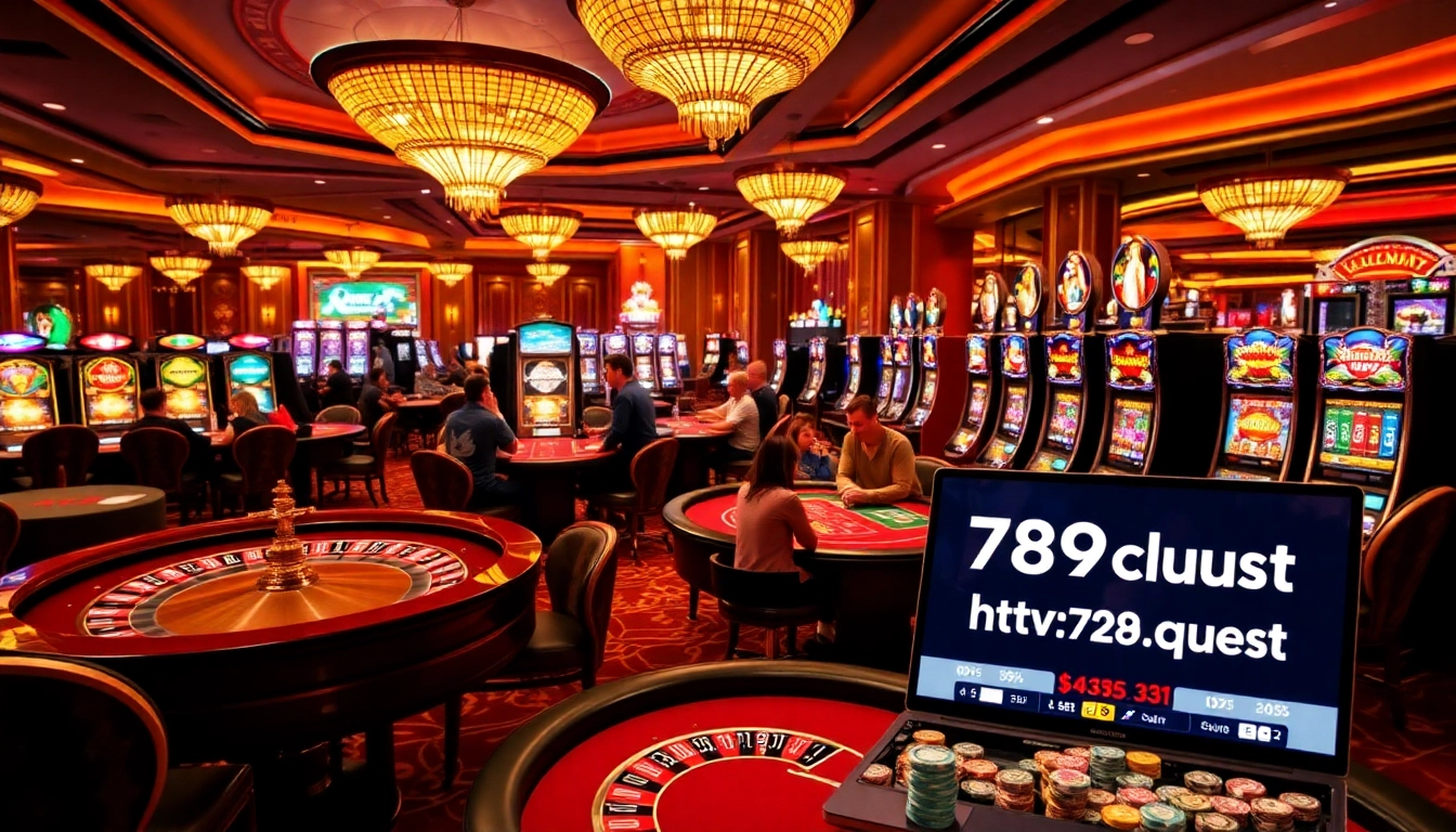 Excitement at https://789club.quest/ casino gaming with players at roulette and slot machines.