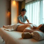 Relaxing 오산출장마사지 at home with a professional therapist in a serene atmosphere.